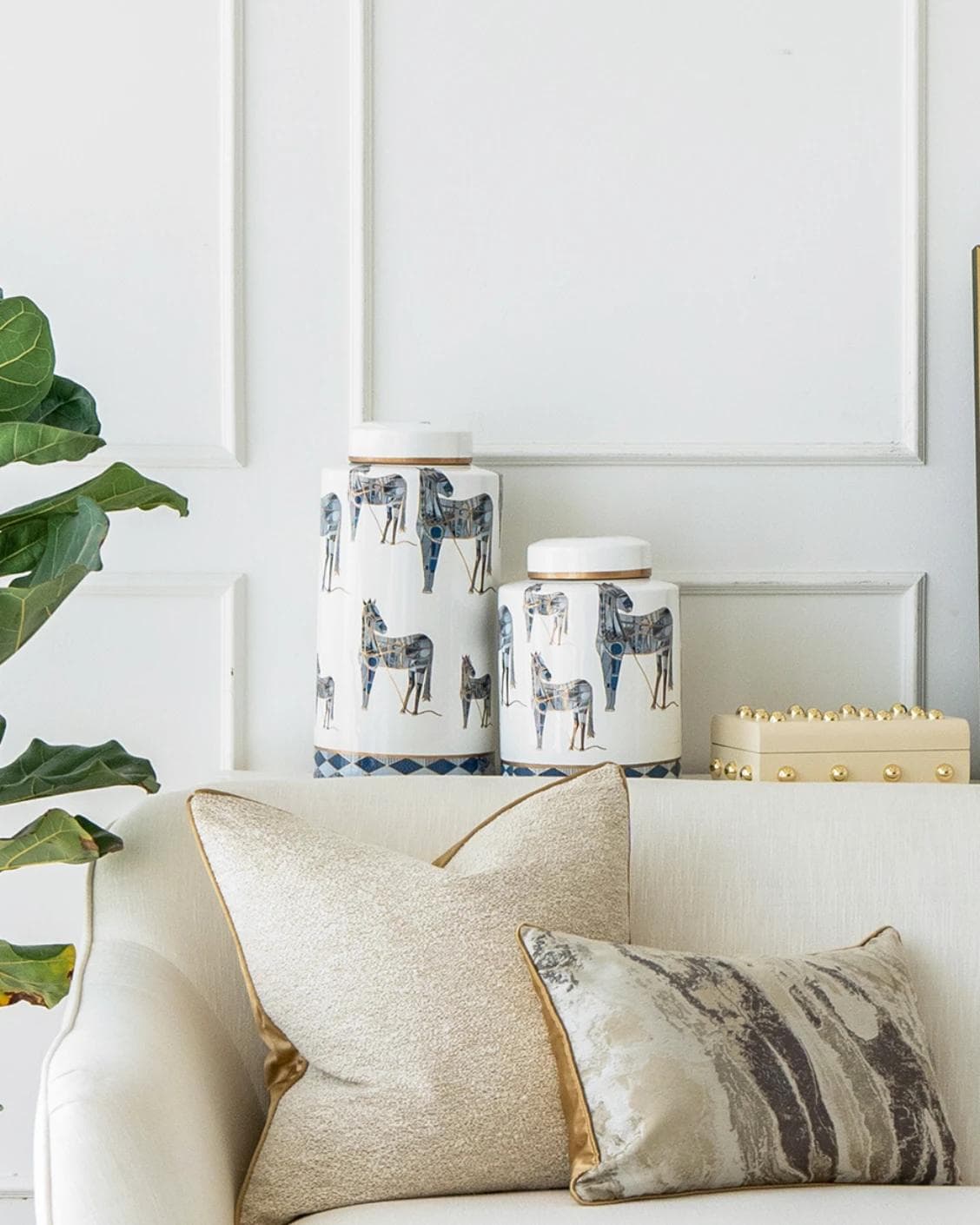 Eloisa Bundle canisters in white and blue, shown in a lifestyle front view as image 5