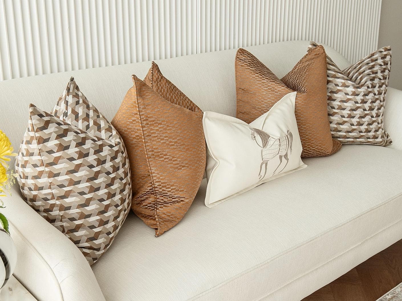 Nerola Bundle bundle - indoor in orange, beige and white, shown in a lifestyle left view as image 3