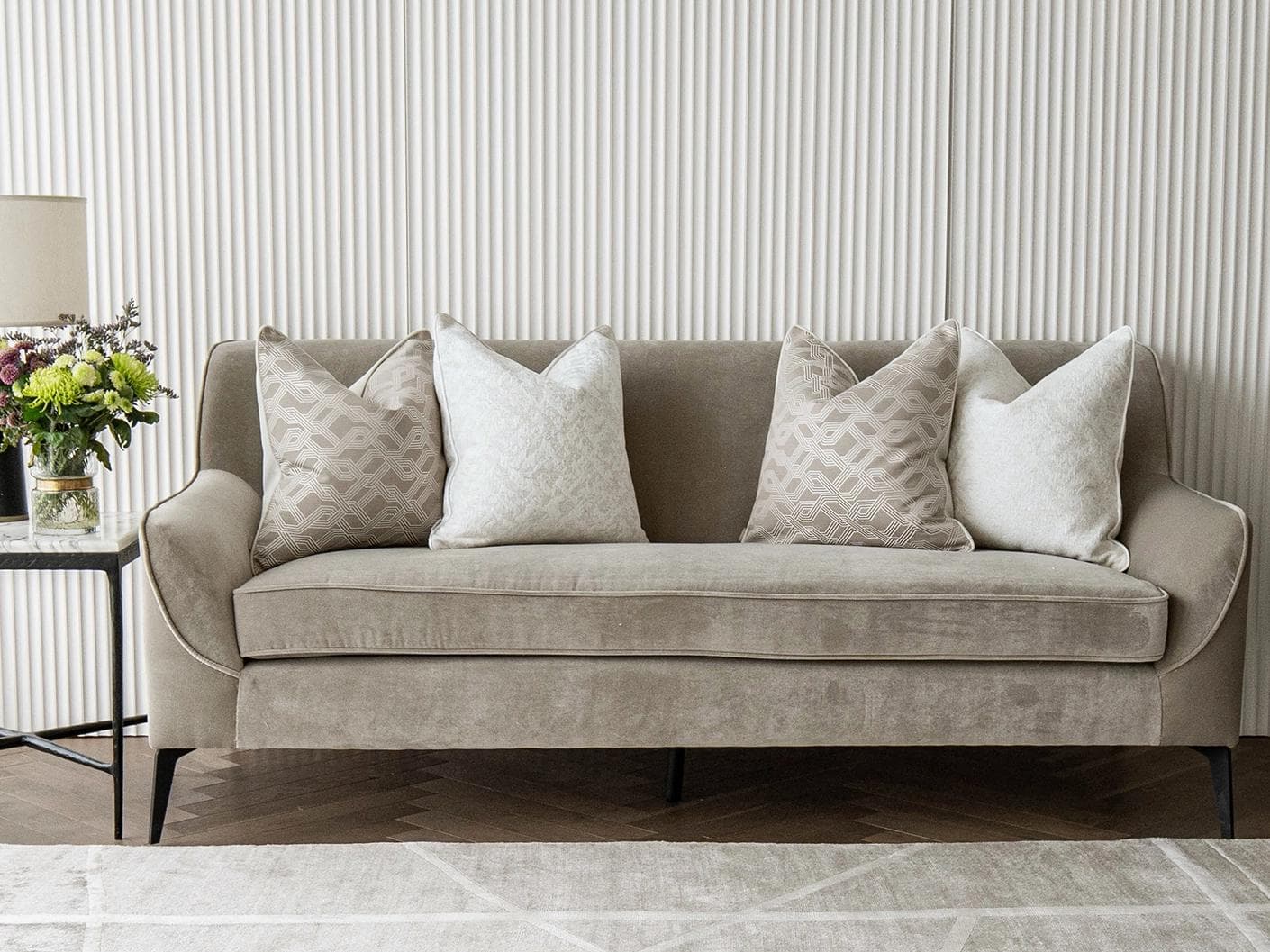Alicia Bundle cushion in white and beige, shown in a lifestyle front view as image 4