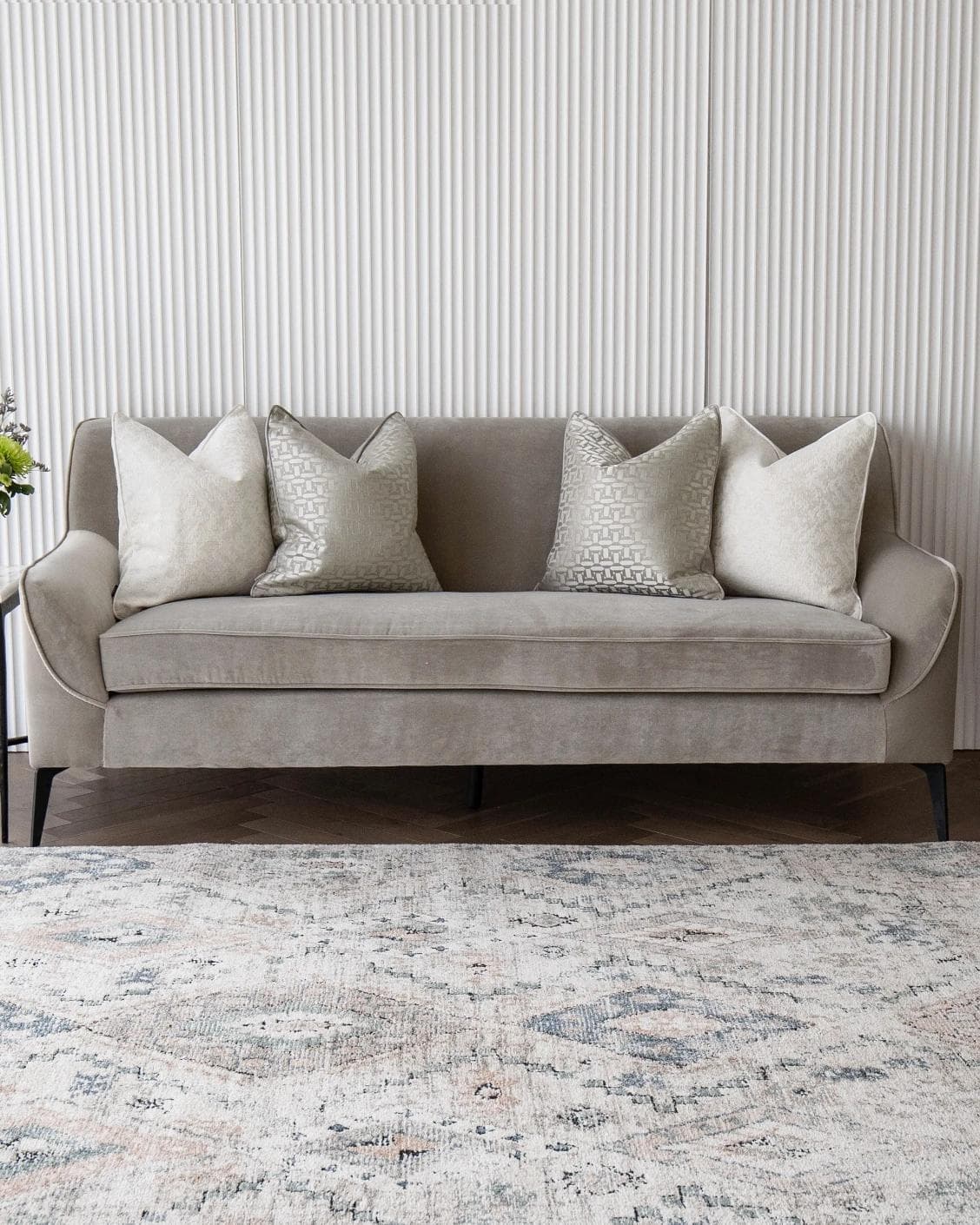 Nadia Bundle cushion in white, beige and silver, shown in a lifestyle front view as image 4