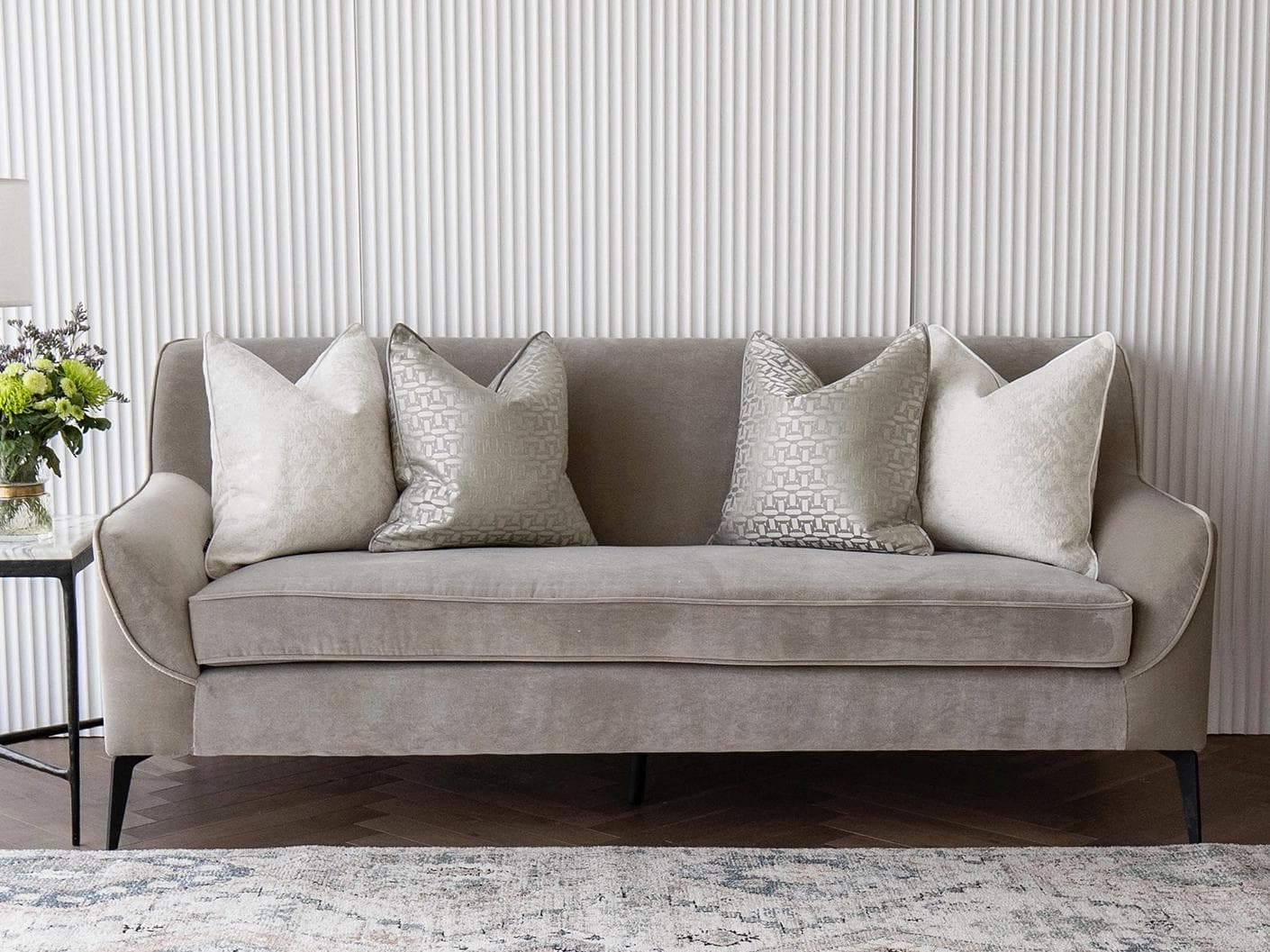 Nadia Bundle cushion in white, beige and silver, shown in a lifestyle front view as image 4