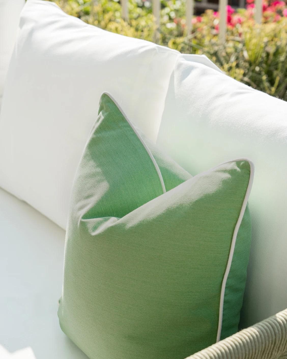 Aelia Fern cushion in forest green and green, shown in a lifestyle right view as image 5