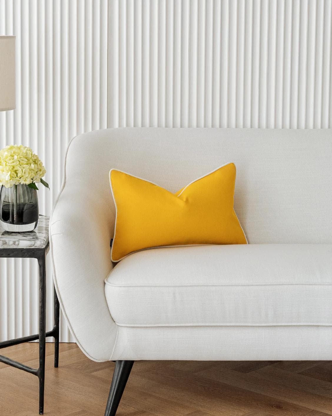 Aelia Klimt II cushion in yellow and ivory, shown in a lifestyle front view as image 4