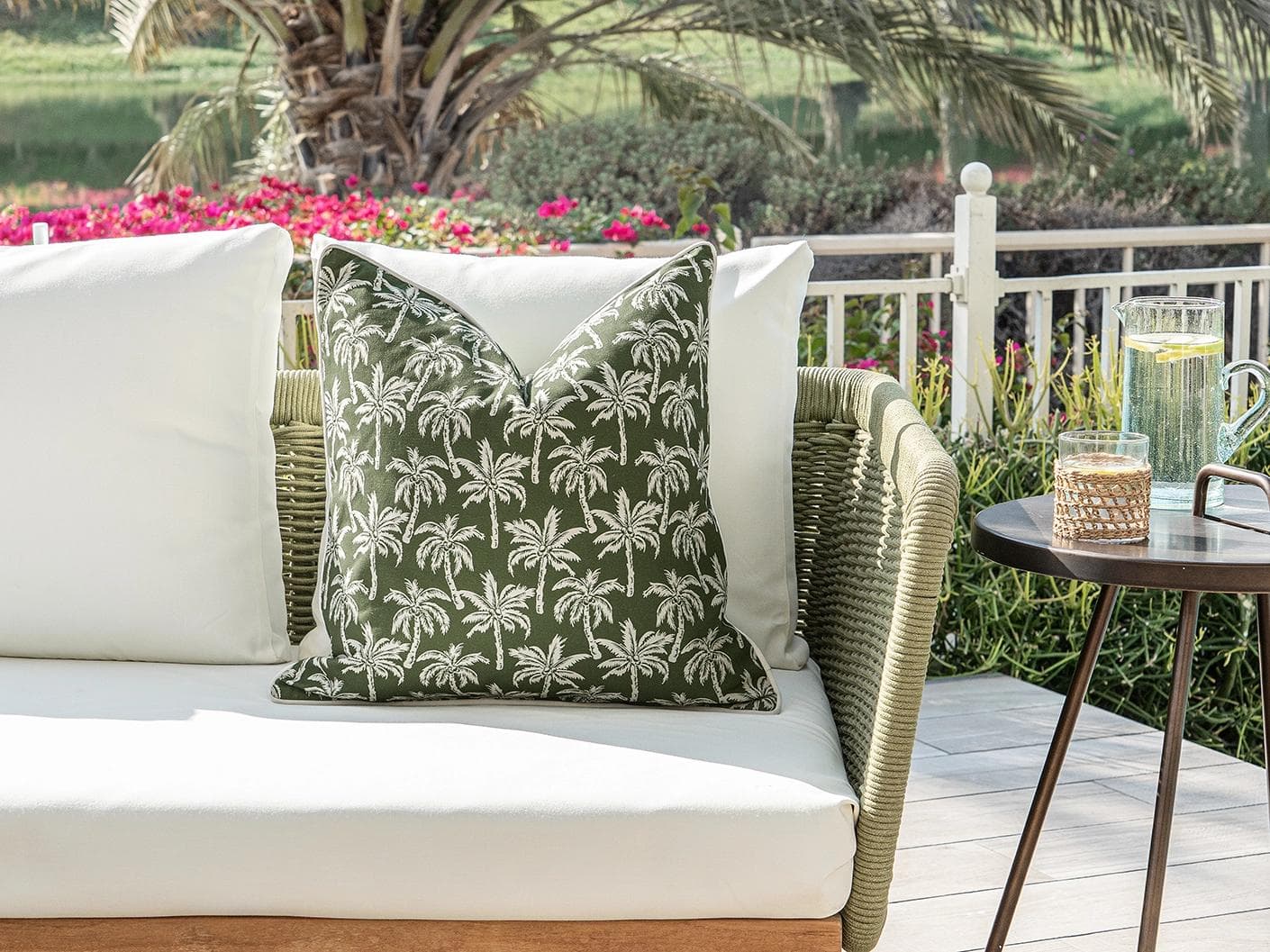 Aelia Palm cushion in green, shown in a product front view as image 8