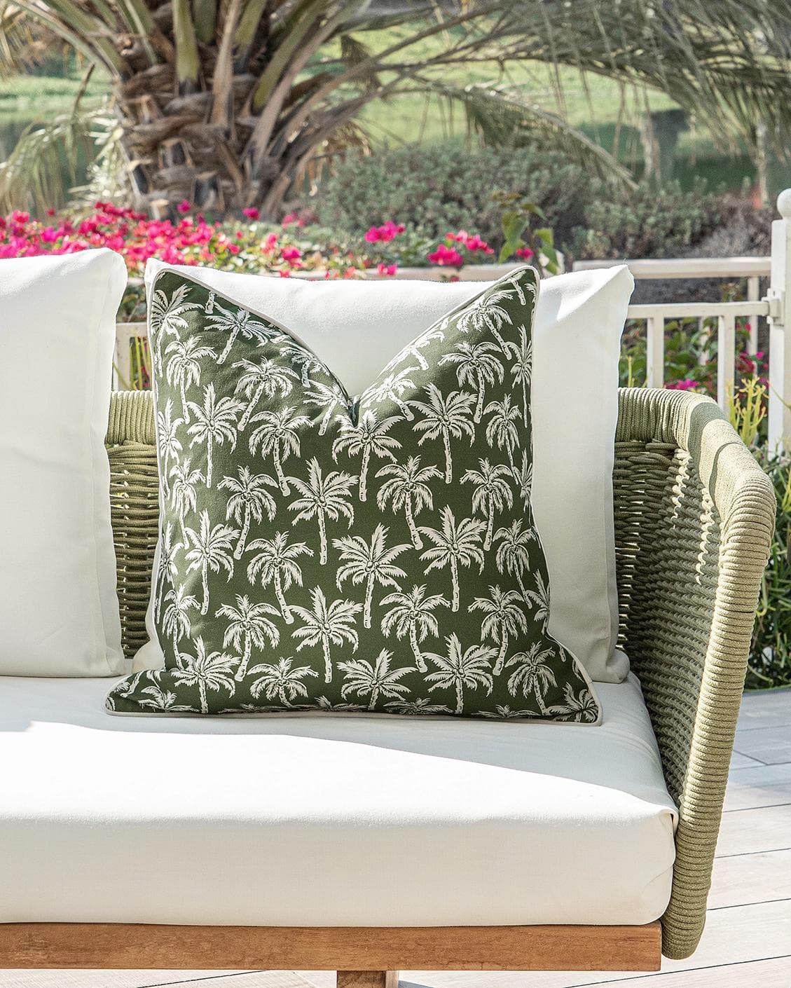 Aelia Palm cushion in green, shown in a product front view as image 8
