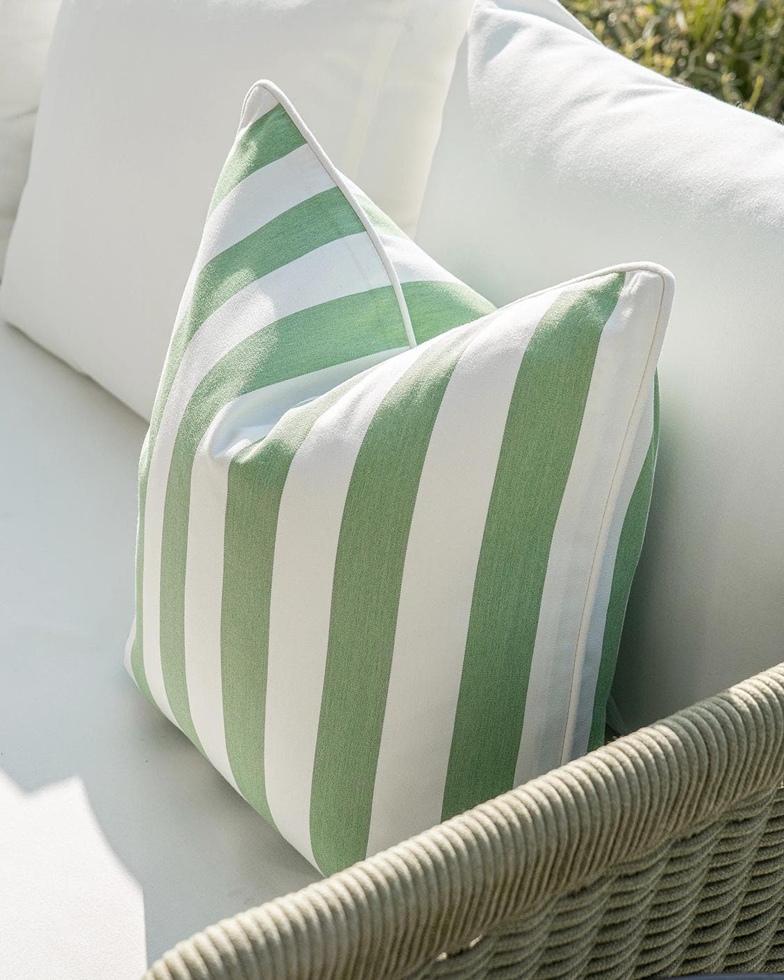 Aelia Pistachio cushion in forest green and green, shown in a lifestyle right view as image 5
