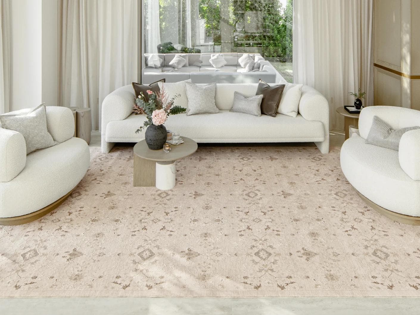 Albert Terra carpet in beige and brown, shown in a lifestyle front view as image 5