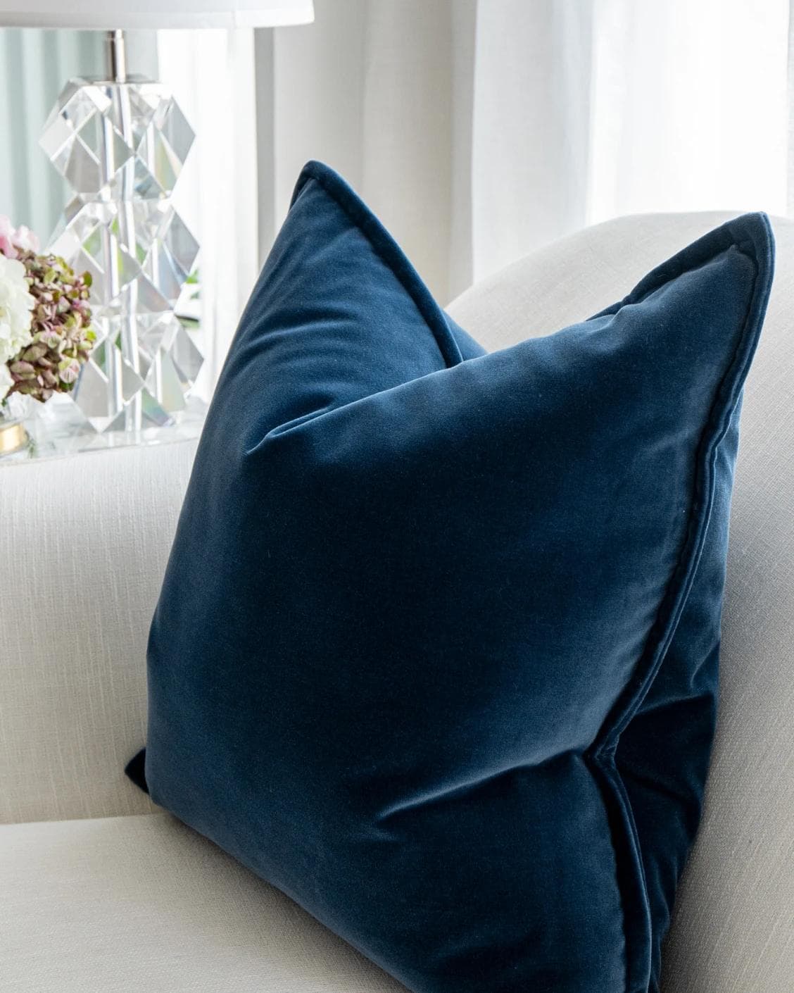 Alessandra Canova cushion in royal blue and blue, shown in a lifestyle right view as image 6