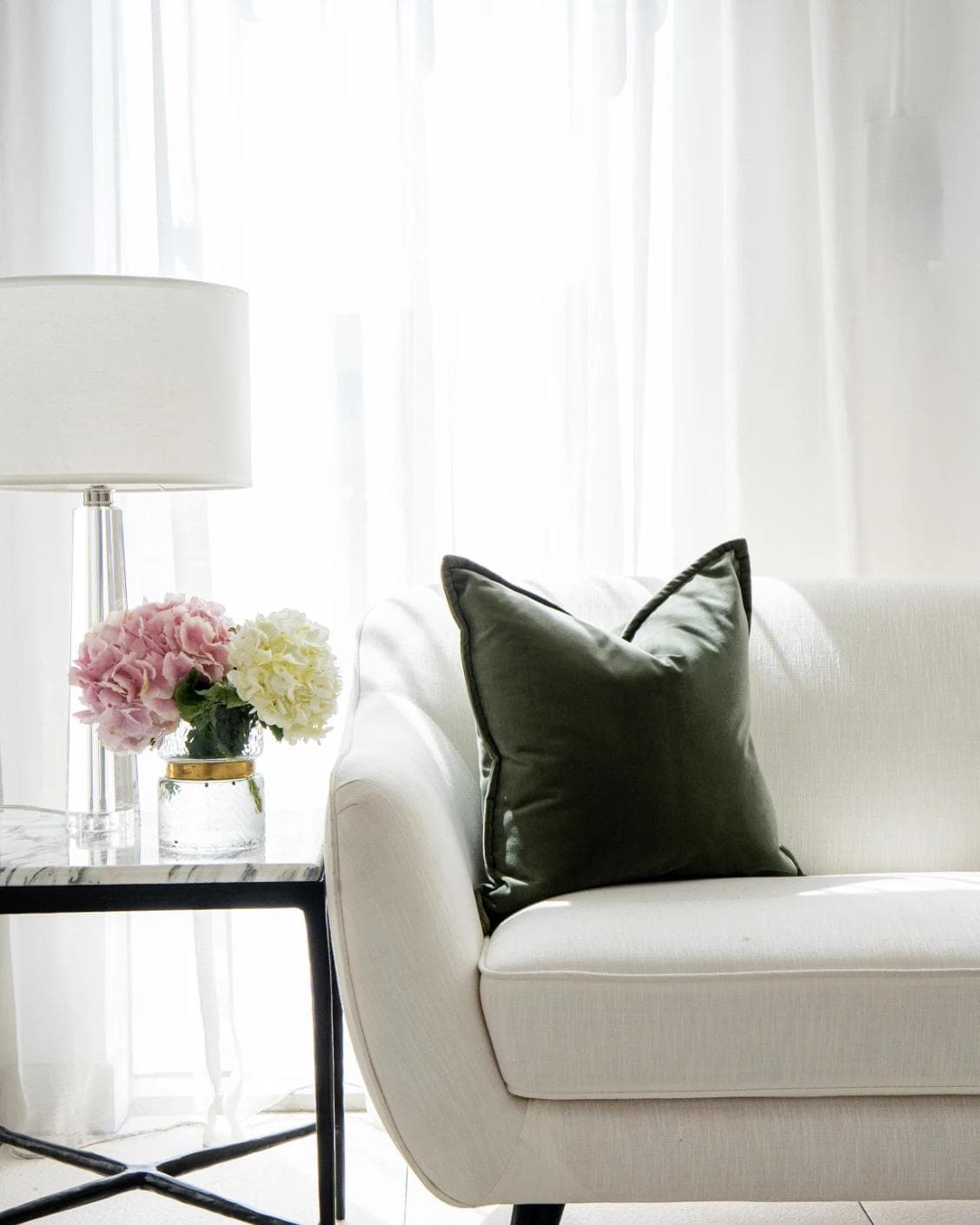 Alessandra Forest cushion in green and forest green, shown in a lifestyle front view as image 4