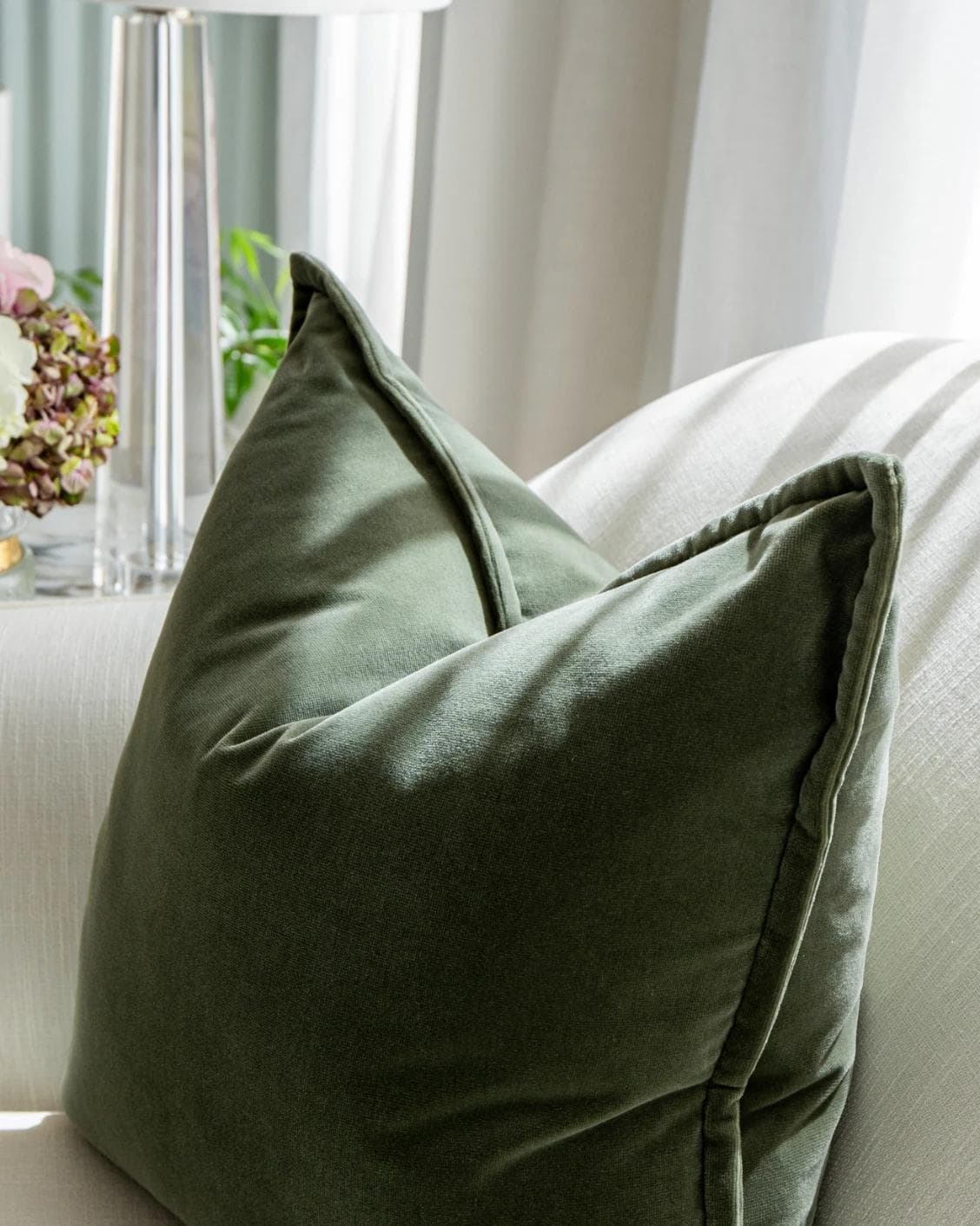 Alessandra Forest cushion in green and forest green, shown in a lifestyle left view as image 6