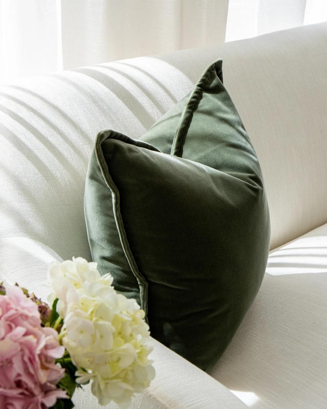 Alessandra Forest cushion in green and forest green, shown in a lifestyle left view as image 7