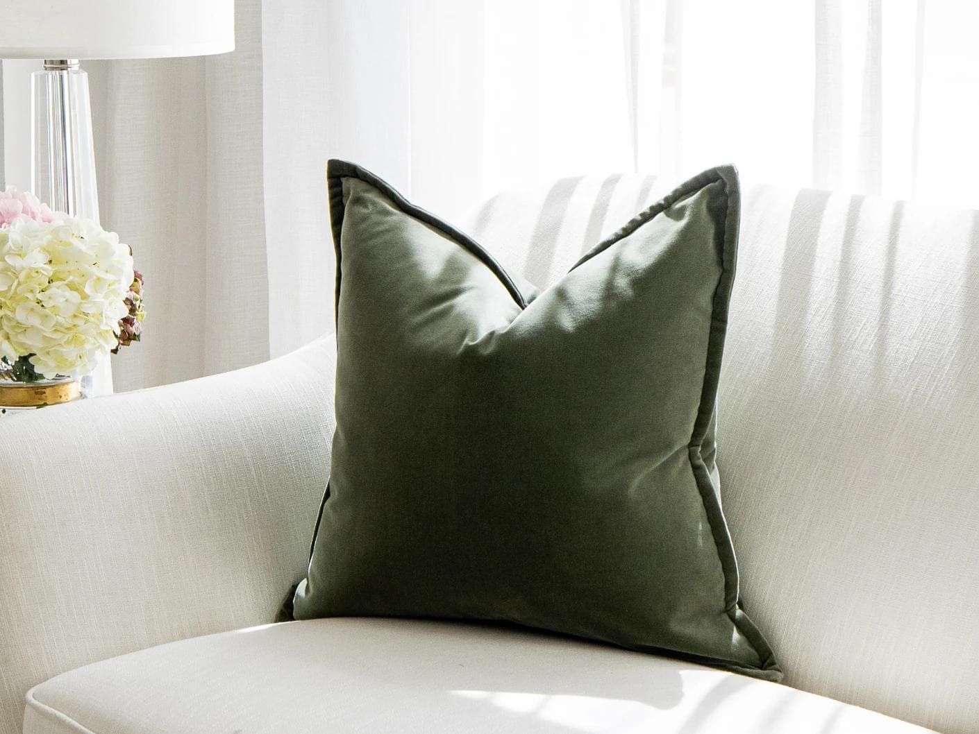 Alessandra Forest cushion in green and forest green, shown in a lifestyle right view as image 2