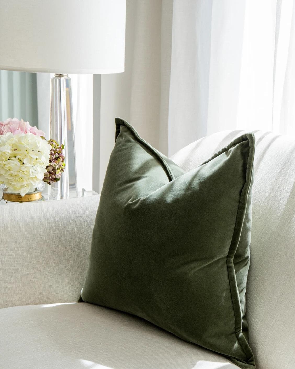 Alessandra Forest cushion in green and forest green, shown in a lifestyle right view as image 8
