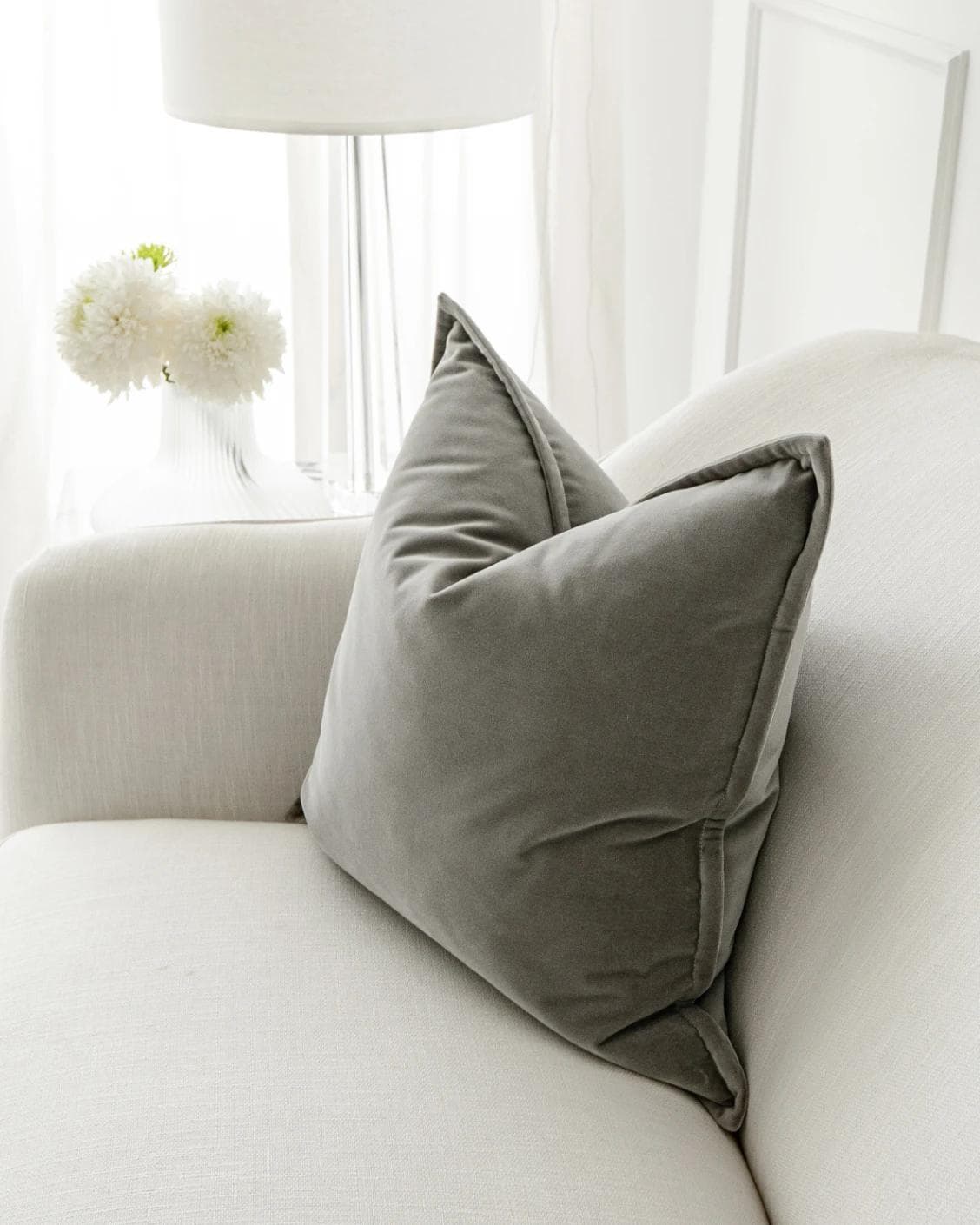 Alessandra Laurent cushion in grey, shown in a lifestyle right view as image 5