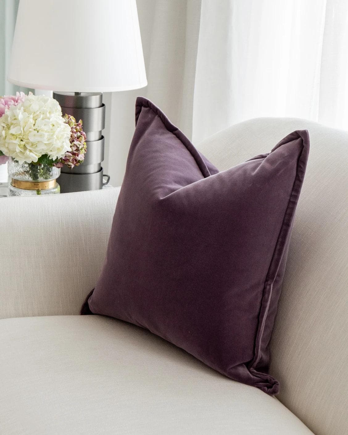 Alessandra Mauveine cushion in purple, shown in a product right view as image 7