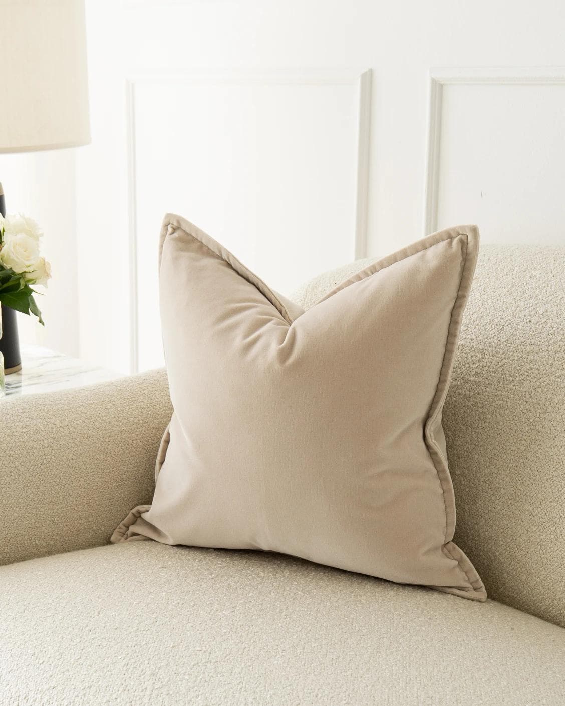 Alessandra River cushion in beige, shown in a product right view as image 2