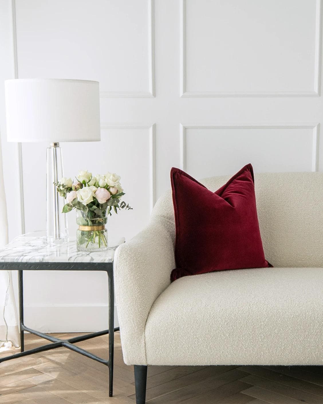 Alessandra Scarlet cushion in red, shown in a lifestyle front view as image 4