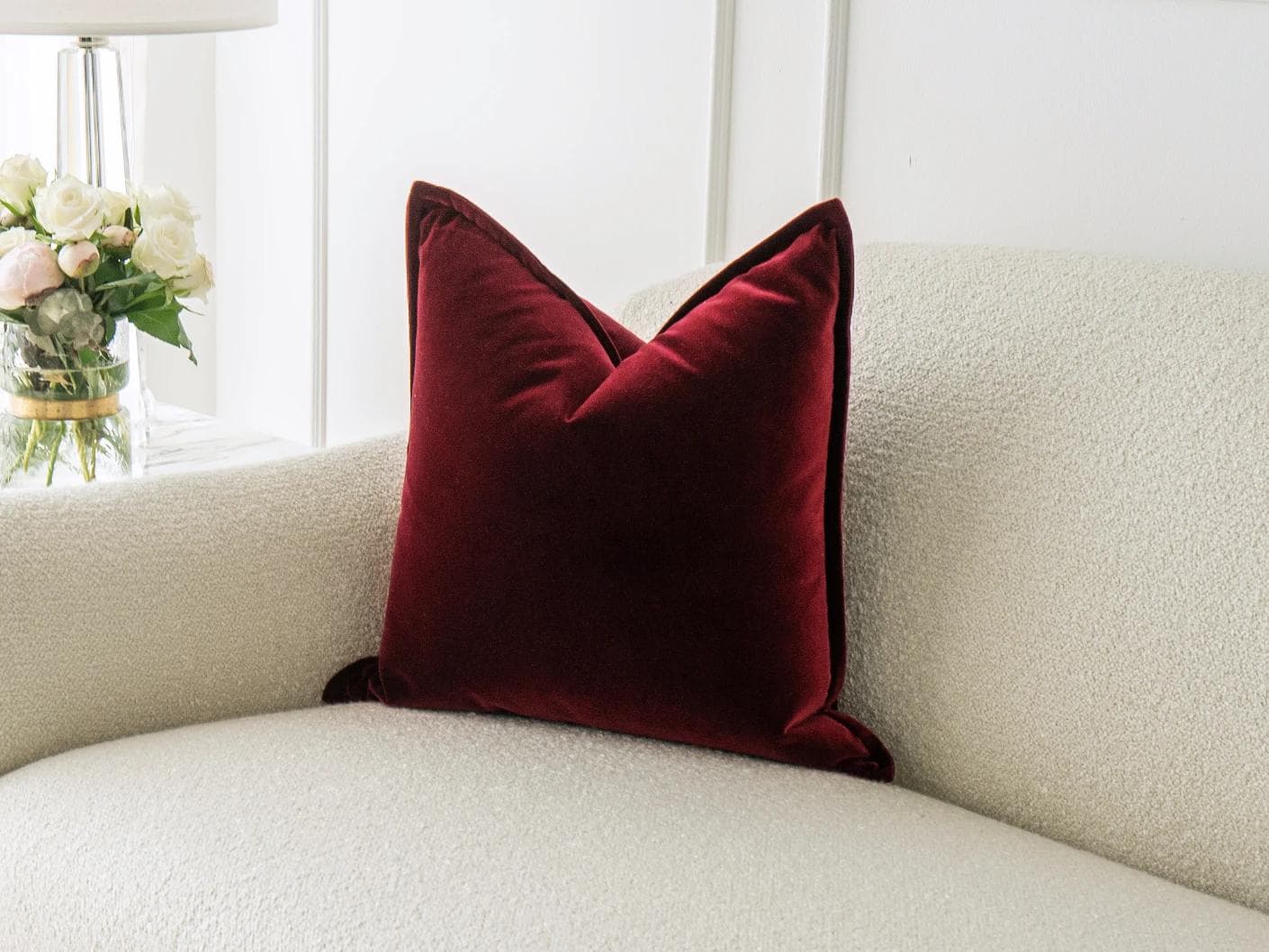 Alessandra Scarlet cushion in red, shown in a lifestyle right view as image 2