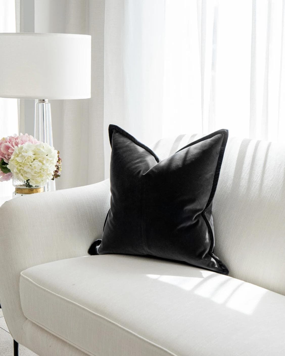 Alessandra Steele cushion in charcoal and grey, shown in a lifestyle right view as image 2