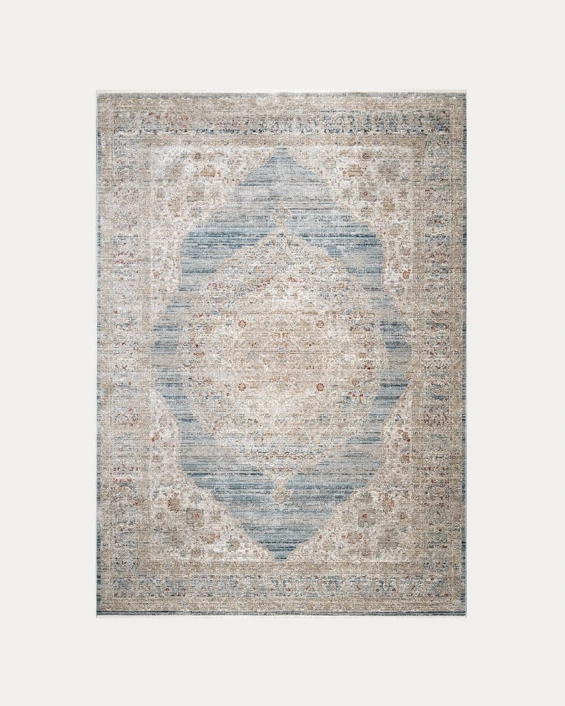 Alexander Sky carpets in pale blue, blue and beige, shown in a product top view as image 1