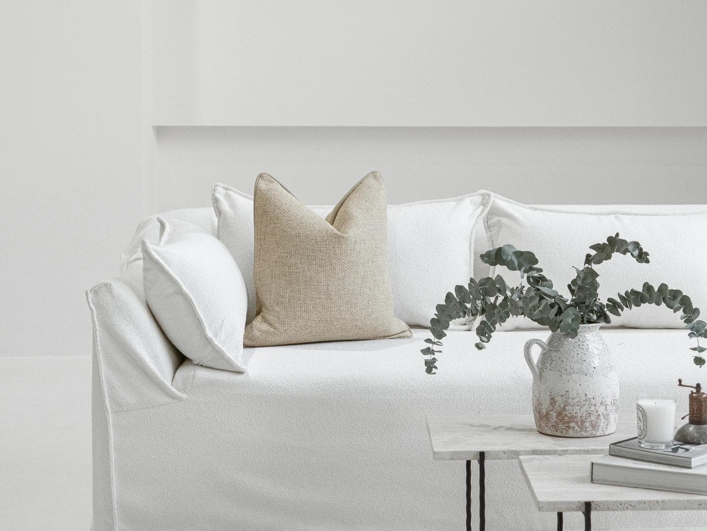 Alin Klimt cushion in beige and taupe, shown in a lifestyle front view as image 4