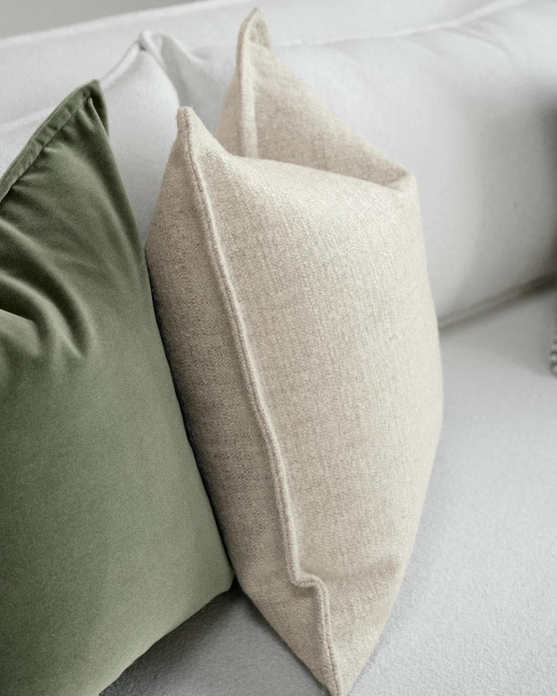 Aliva Bundle cushion in ivory, green and off white, shown in a lifestyle left view as image 6