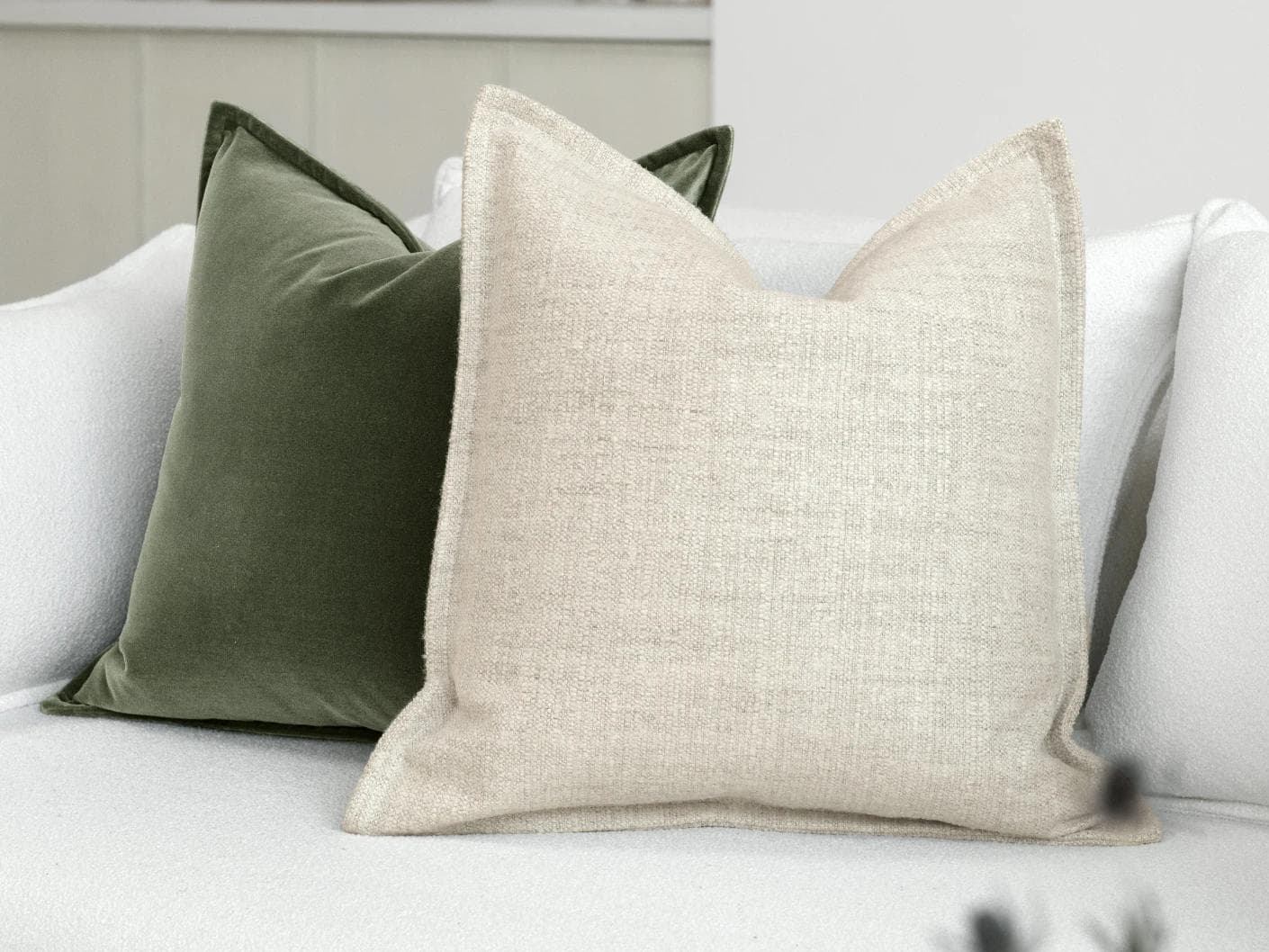 Aliva Bundle cushion in ivory, green and off white, shown in a lifestyle right view as image 8