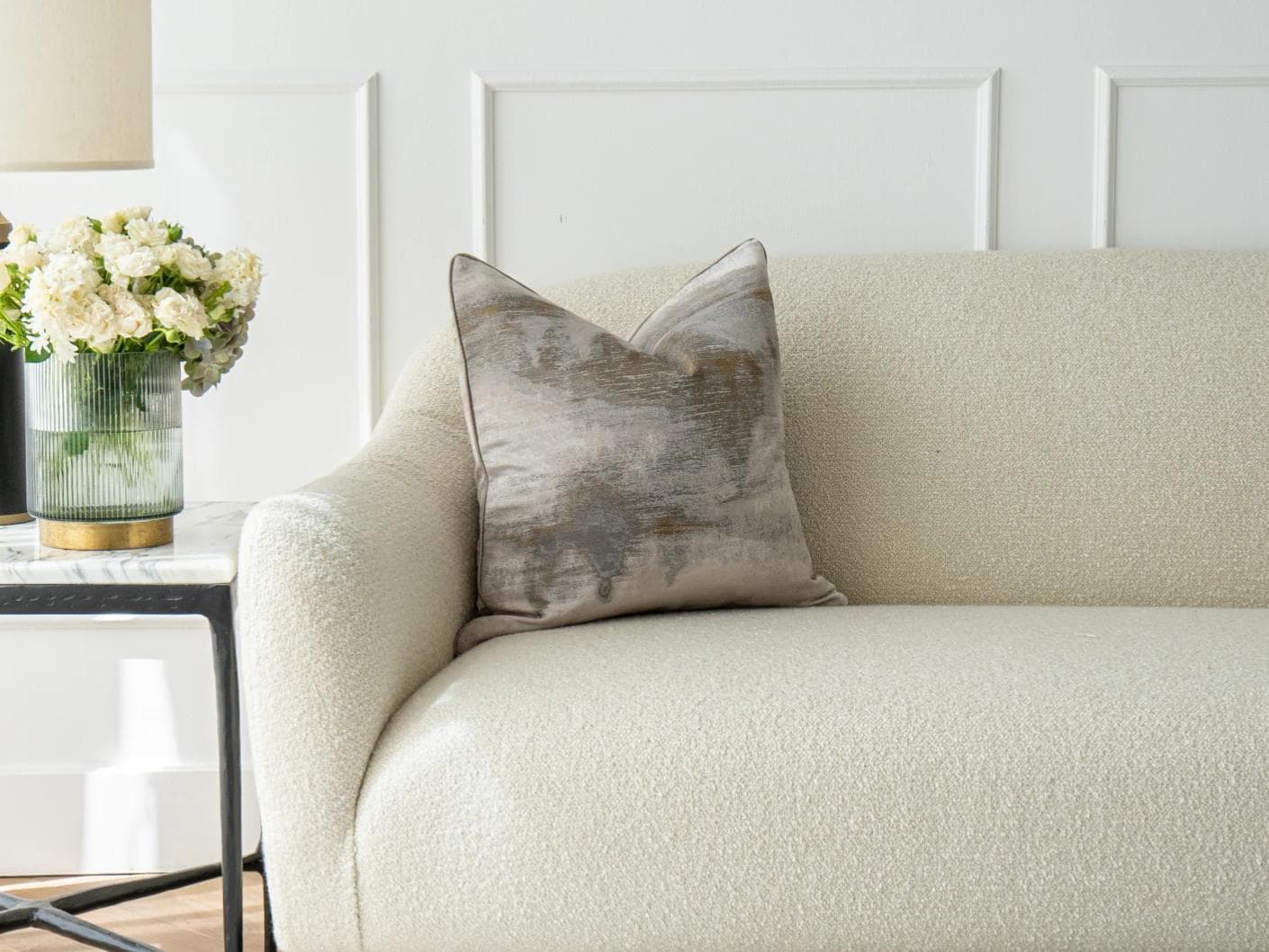 Alma Klimt cushion in yellow and silver, shown in a lifestyle front view as image 4