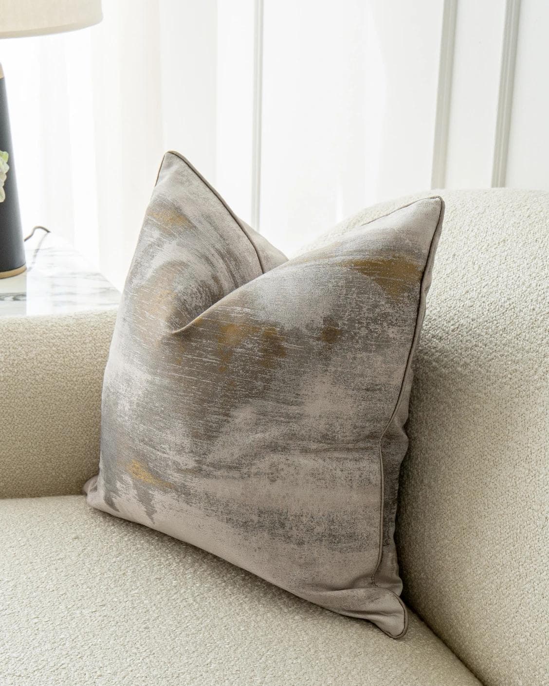 Alma Klimt cushion in yellow and silver, shown in a lifestyle right view as image 6