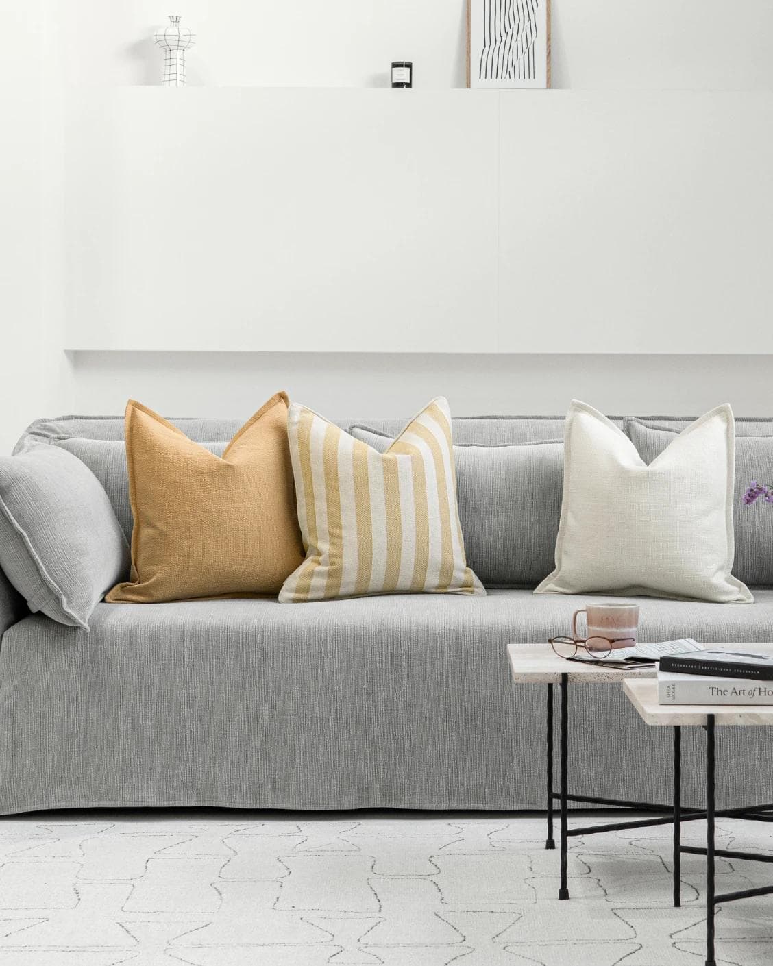 Ansh Bundle cushion in yellow and white, shown in a lifestyle front view as image 4
