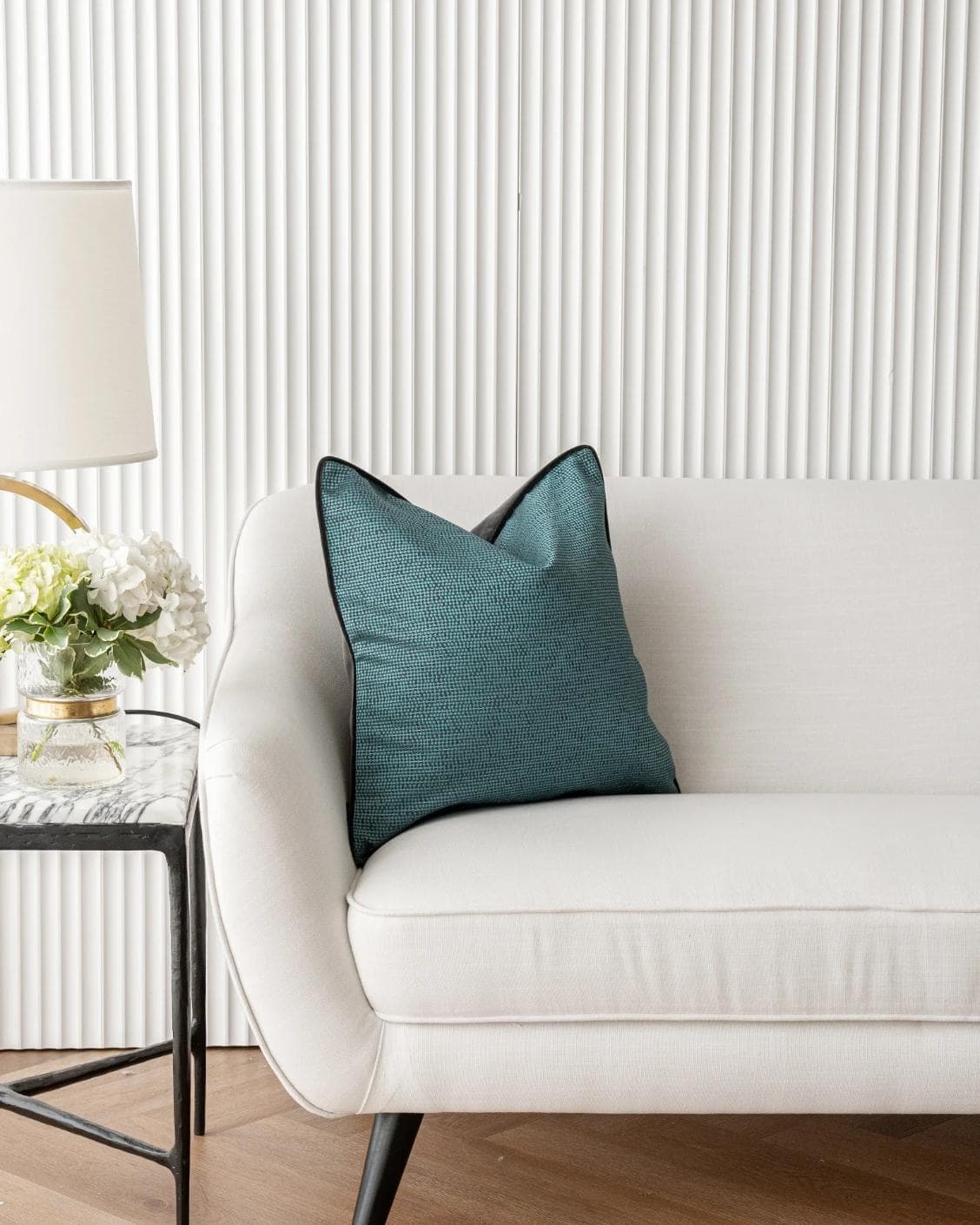 Asta Canova cushion in blue, shown in a lifestyle front view as image 4