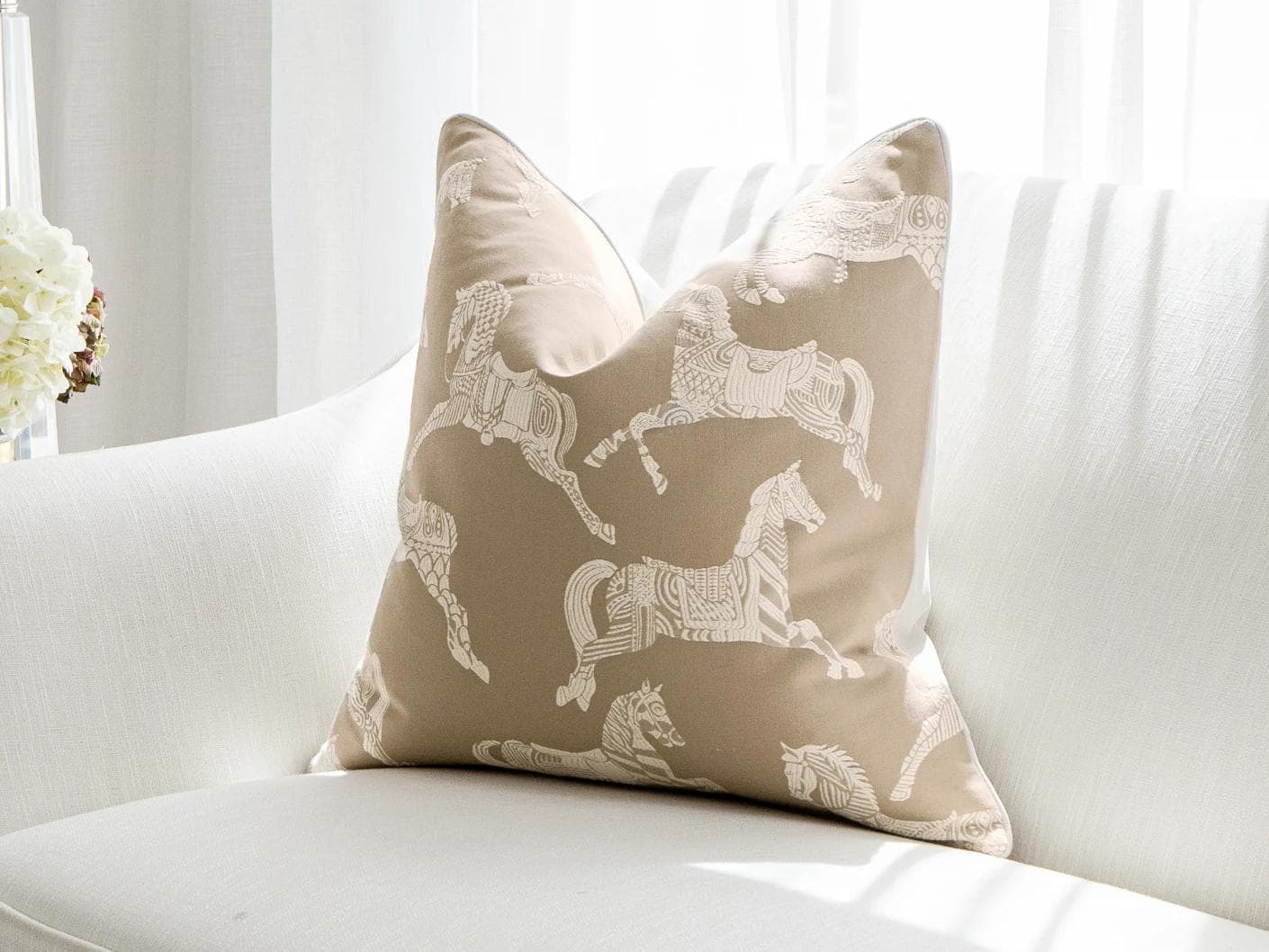 Aurora Hodler cushion in beige, shown in a lifestyle right view as image 2