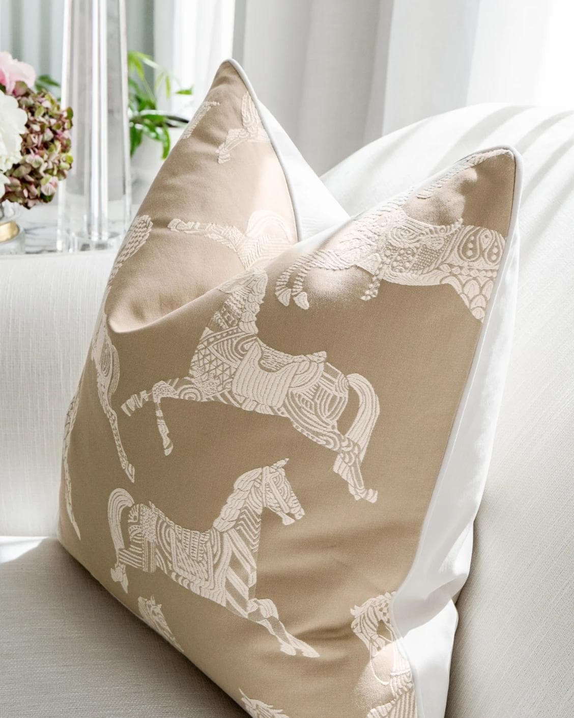 Aurora Hodler cushion in beige, shown in a lifestyle right view as image 6
