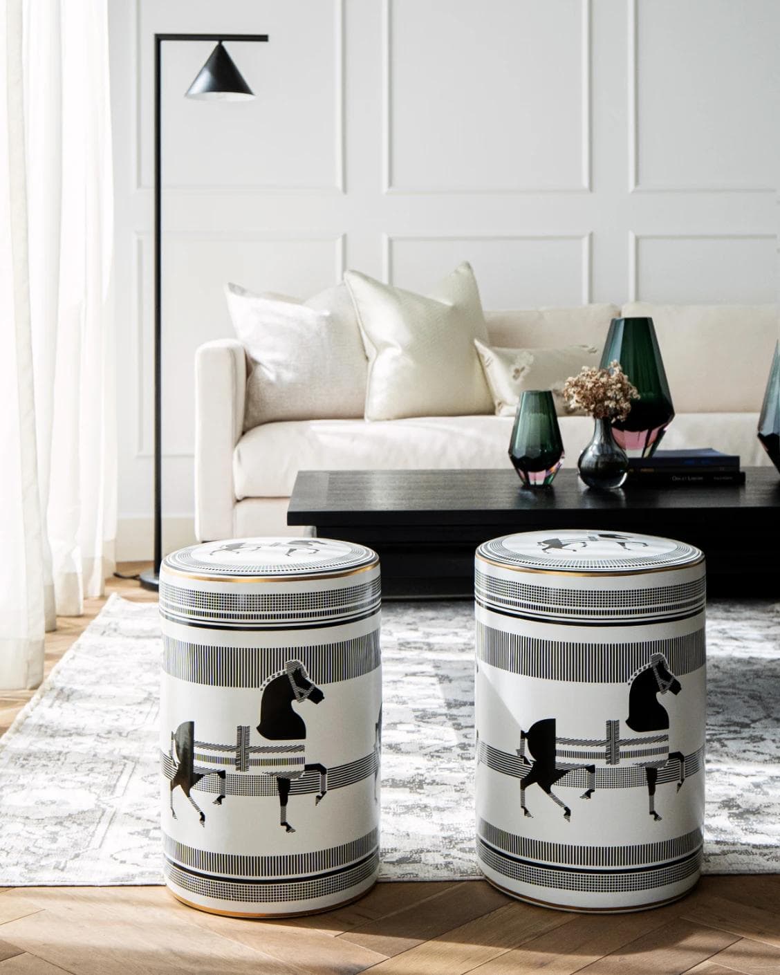 Aurora Jacobsen stools in white and black, shown in a lifestyle front view as image 4