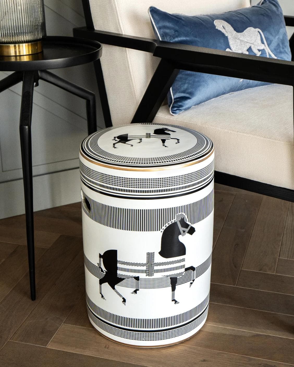 Aurora Jacobsen stools in white and black, shown in a lifestyle top view as image 2