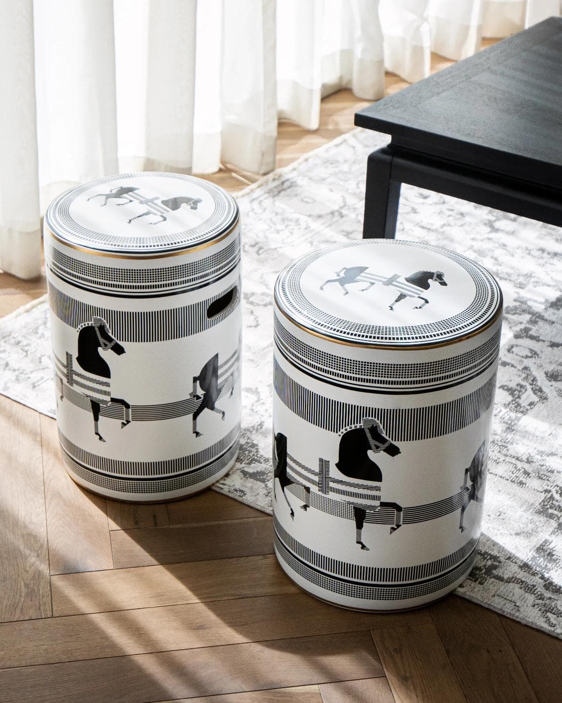 Aurora Jacobsen stools in white and black, shown in a lifestyle top view as image 7