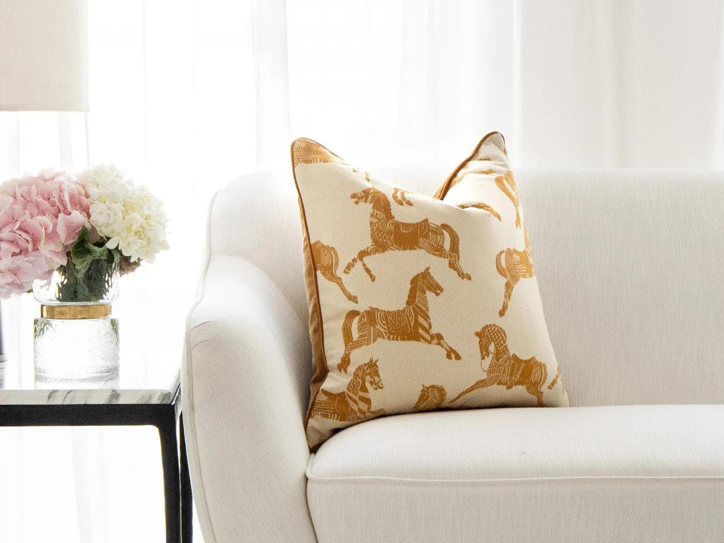 Aurora Klimt cushion in orange and beige, shown in a product front view as image 8