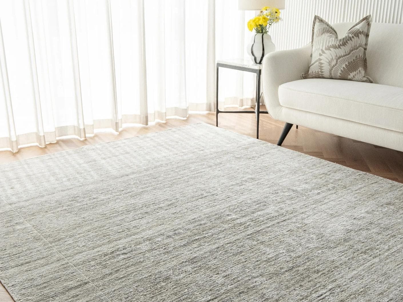 Beatrice Dune 01 carpet in dune and grey, shown in a lifestyle right view as image 5