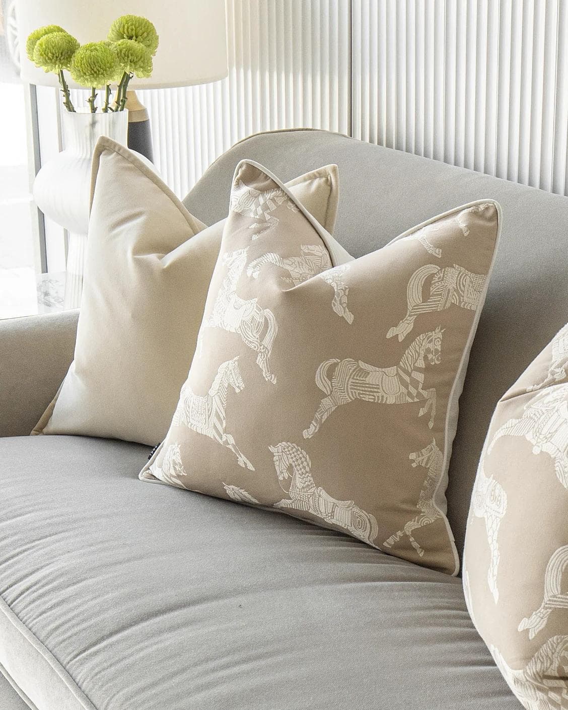 Aura Bundle cushion in beige, shown in a lifestyle right view as image 5
