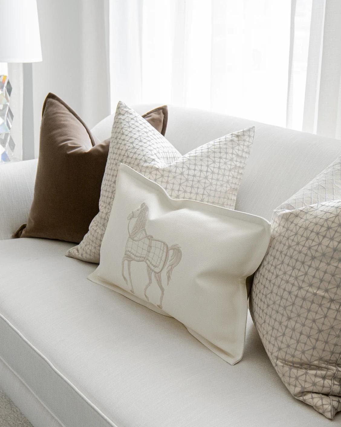 Lina Bundle cushion in brown, silver and white, shown in a product right view as image 5