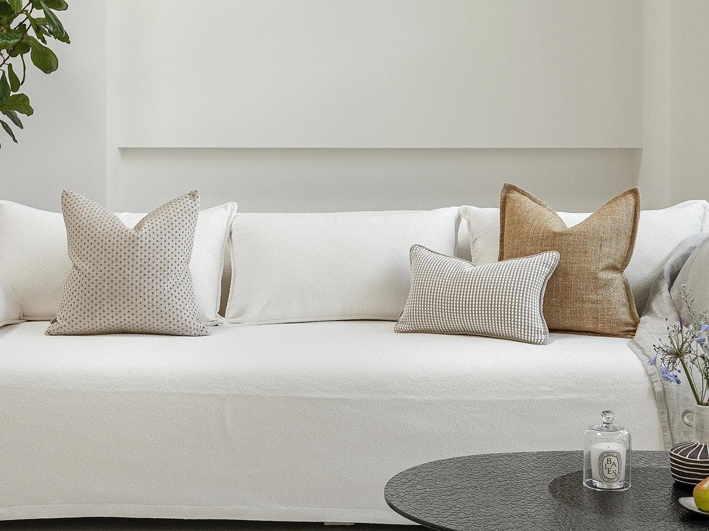 Bryan Bundle cushion in yellow and white, shown in a lifestyle front view as image 4
