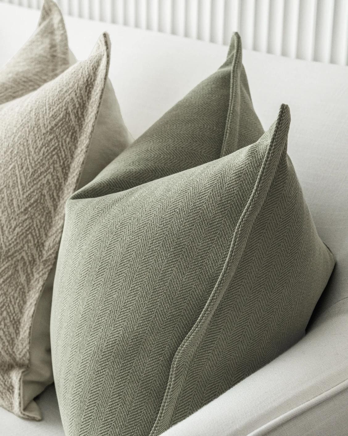 Cali Bundle cushion in white, beige and green, shown in a product right view as image 8