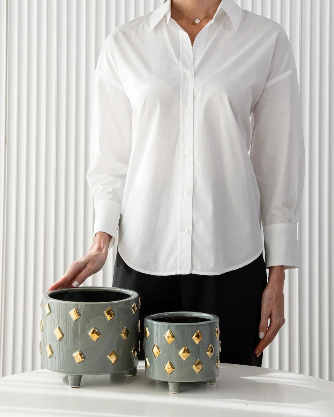Caspian Arneson Bundle vases in grey and gold, shown in a product front view as image 9