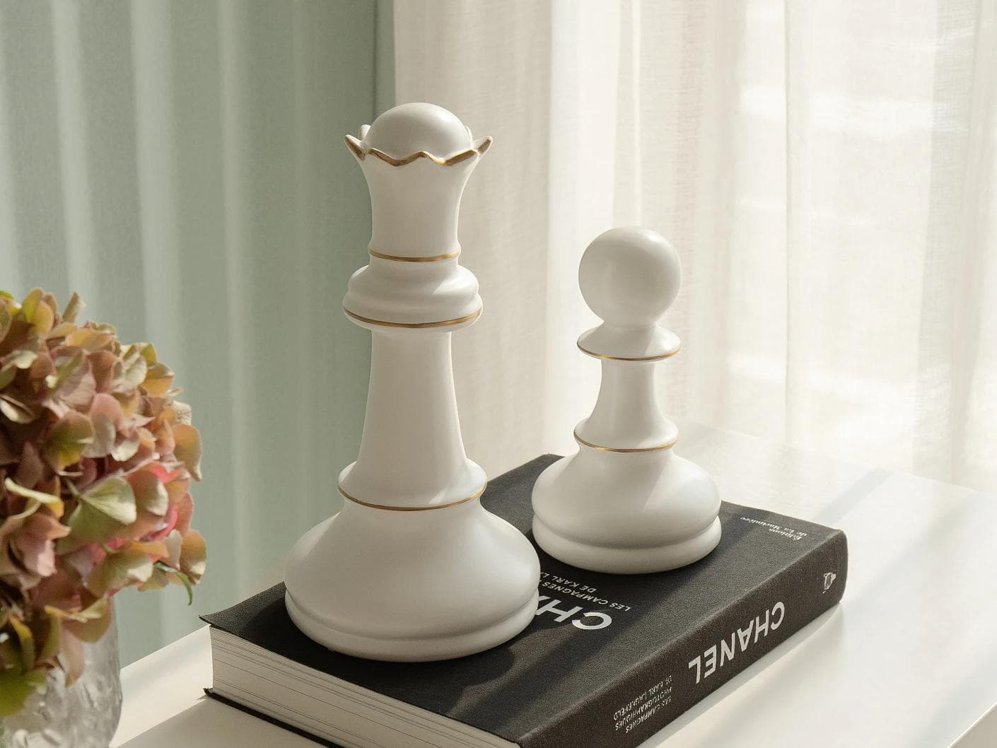 Cassandra Arneson Porcelain Figures statues and sculptures in white and gold, shown in a lifestyle left view as image 3