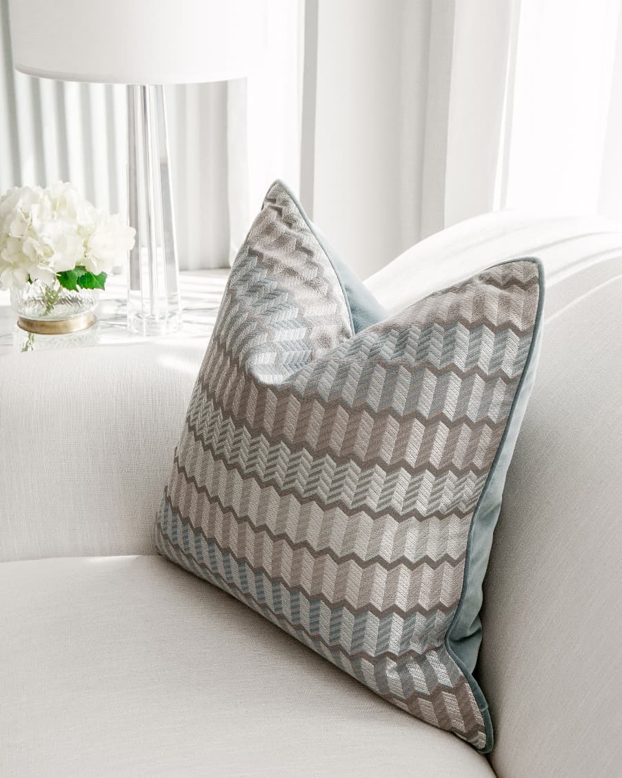 Cecilia Canova cushion in silver, blue and multicolour, shown in a lifestyle right view as image 5