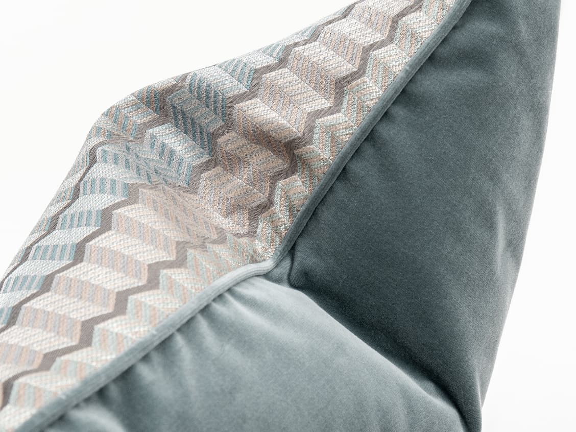 Cecilia Canova cushion in silver, blue and multicolour, shown in a product close-up as image 3