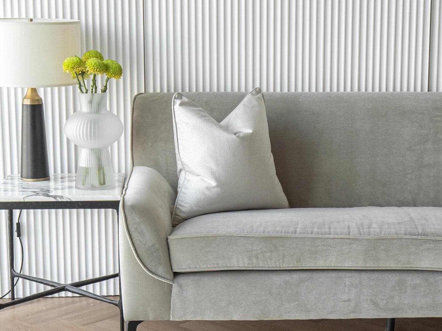 Celeste Hodler cushion in silver, shown in a lifestyle front view as image 6
