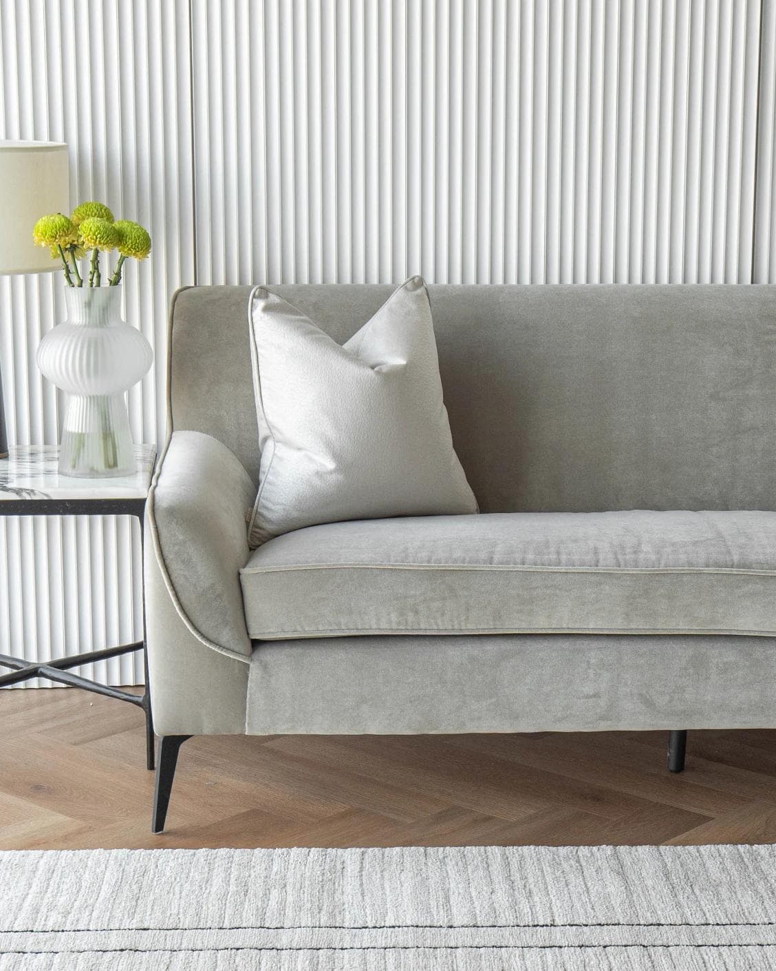 Celeste Hodler cushion in silver, shown in a lifestyle front view as image 6
