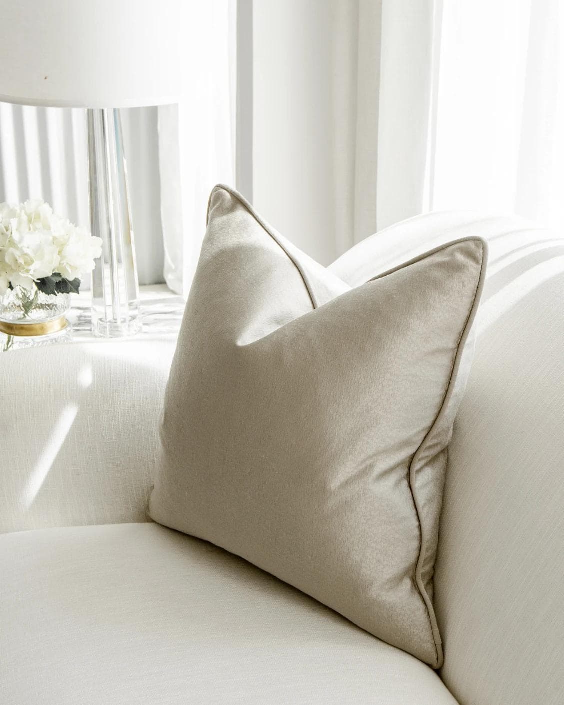 Celeste Laurent cushion in gold and beige, shown in a lifestyle right view as image 5