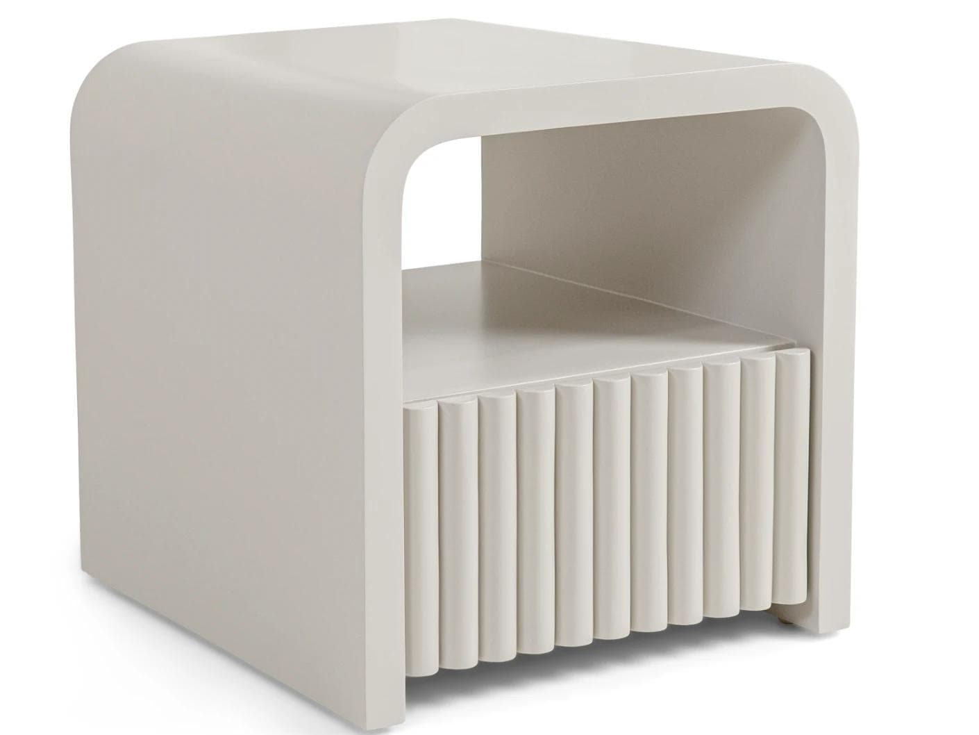 Celia nightstand in soft ivory and stone, shown in a product left view as image 1